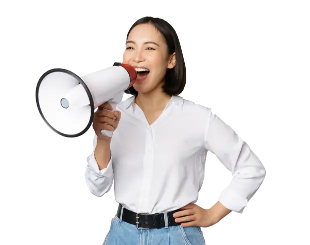 image-young-woman-korean-activist-recruiter-screaming-megaphone-searching-shouting-loudspeaker-standing-white-background 1